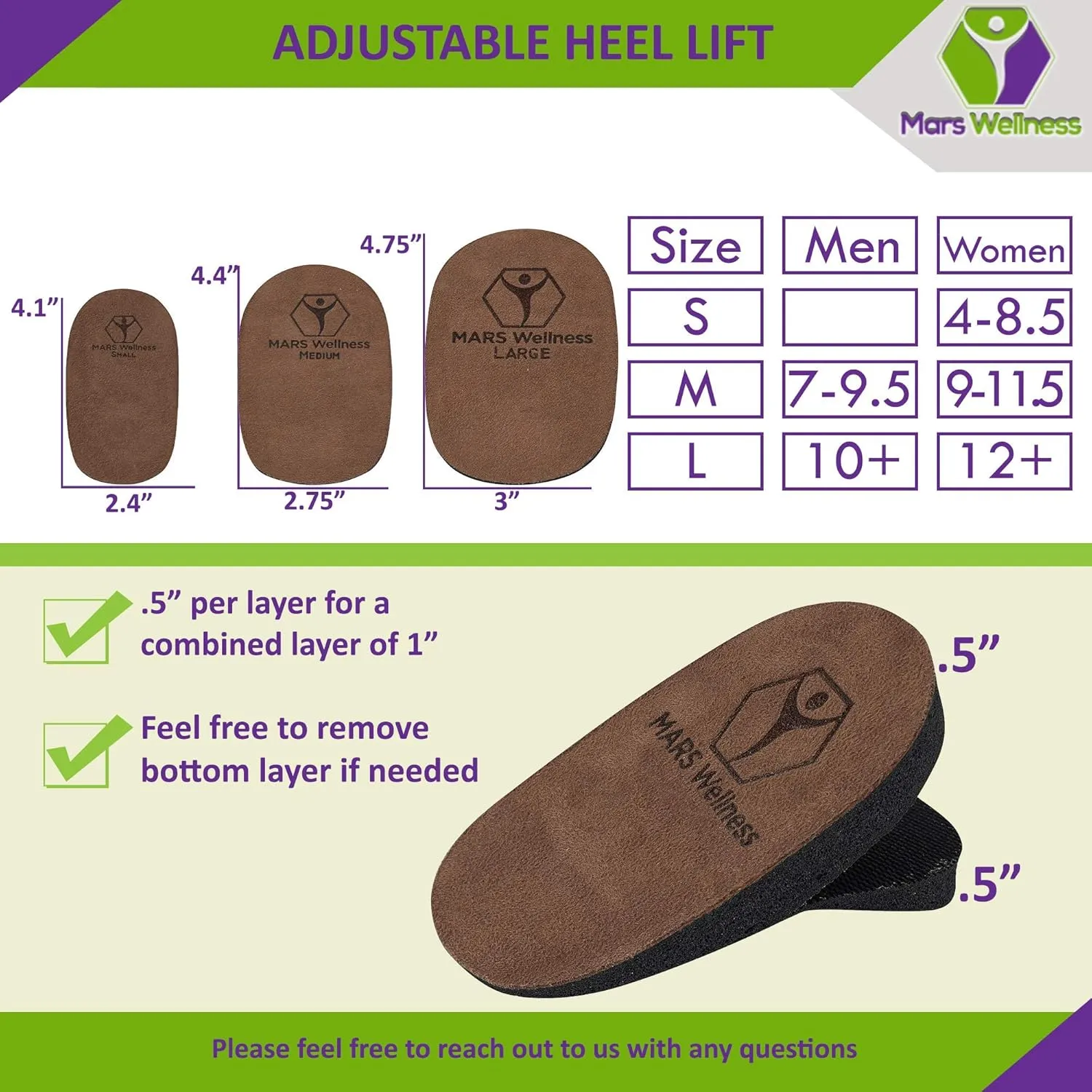 Adjustable 1 Inch Orthopedic Heel Lift for Heel Pain and Leg Length Discrepancies - Medium - 2 Pack