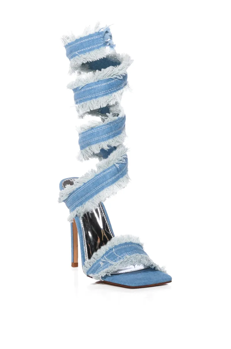 AZALEA WANG LUS DENIM WRAP UP SANDAL