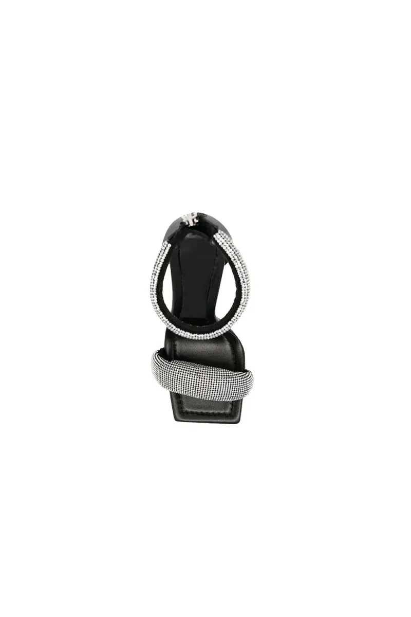 Black Beaded Stiletto Mid Heel Sandals