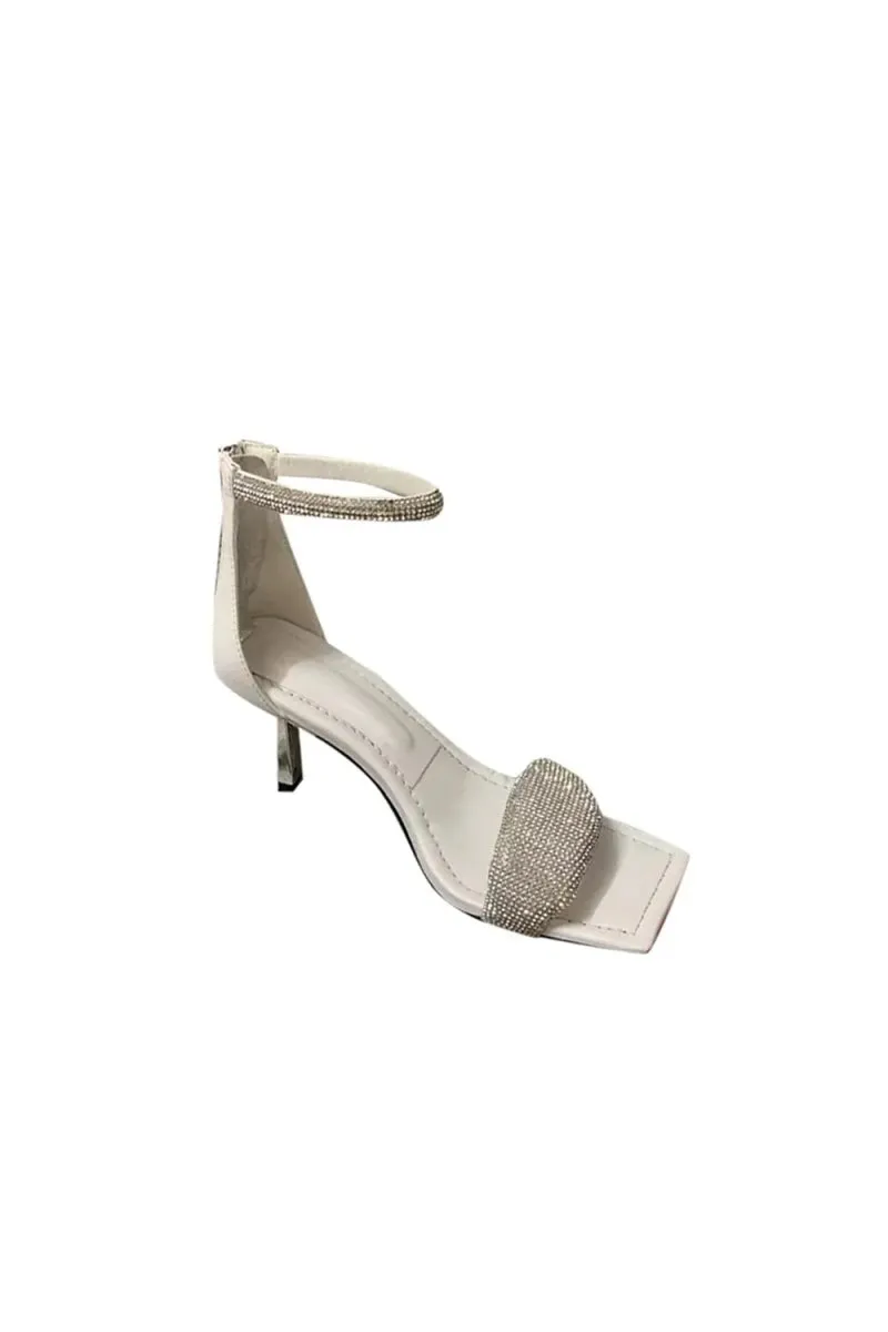 Black Beaded Stiletto Mid Heel Sandals