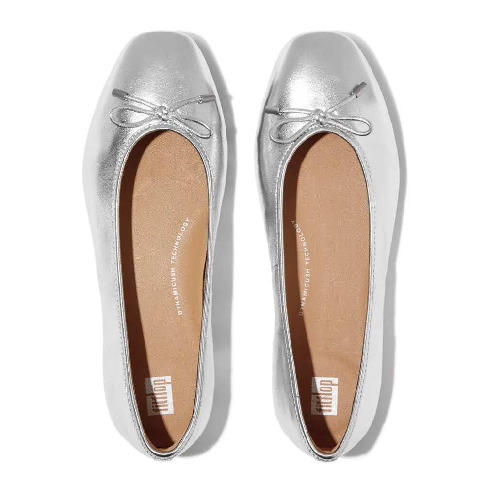 Delicato Bow Soft Metallic-Leather Ballet Flats
