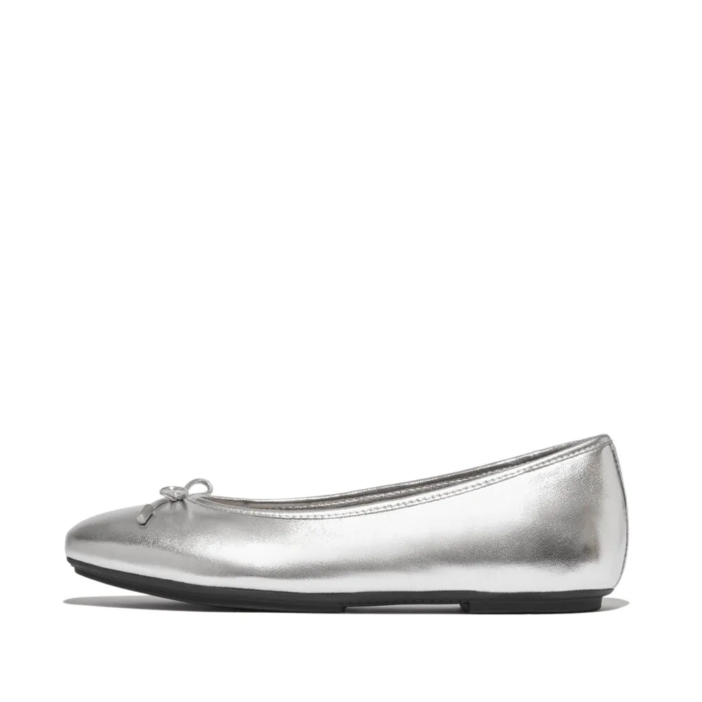 Delicato Bow Soft Metallic-Leather Ballet Flats