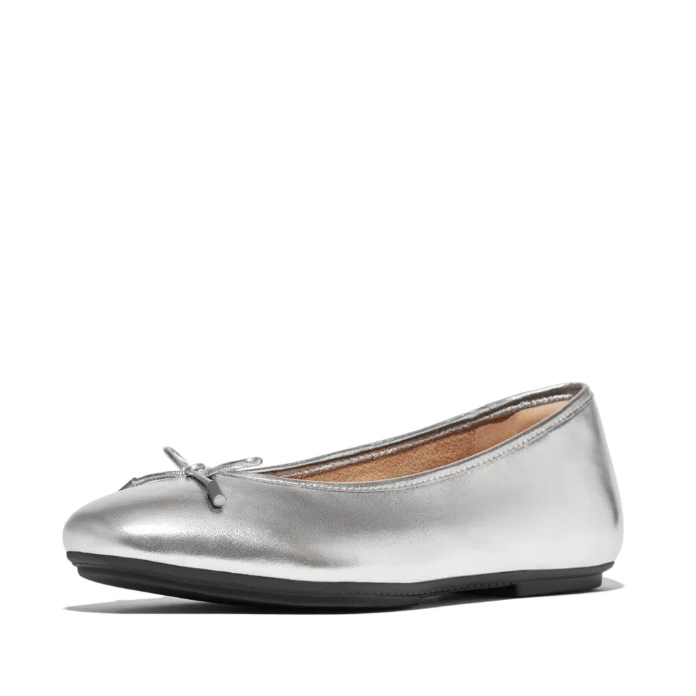 Delicato Bow Soft Metallic-Leather Ballet Flats