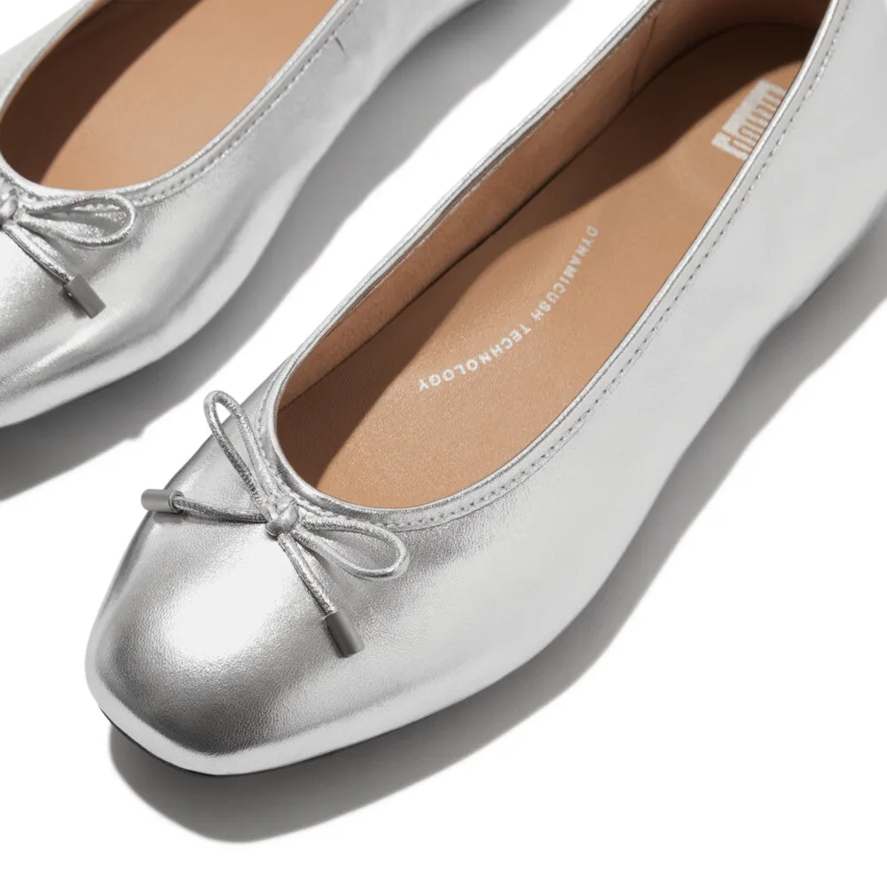 Delicato Bow Soft Metallic-Leather Ballet Flats
