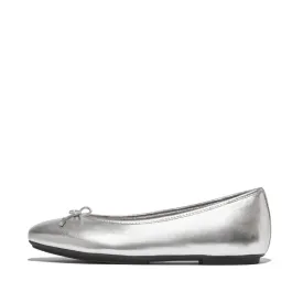 Delicato Bow Soft Metallic-Leather Ballet Flats