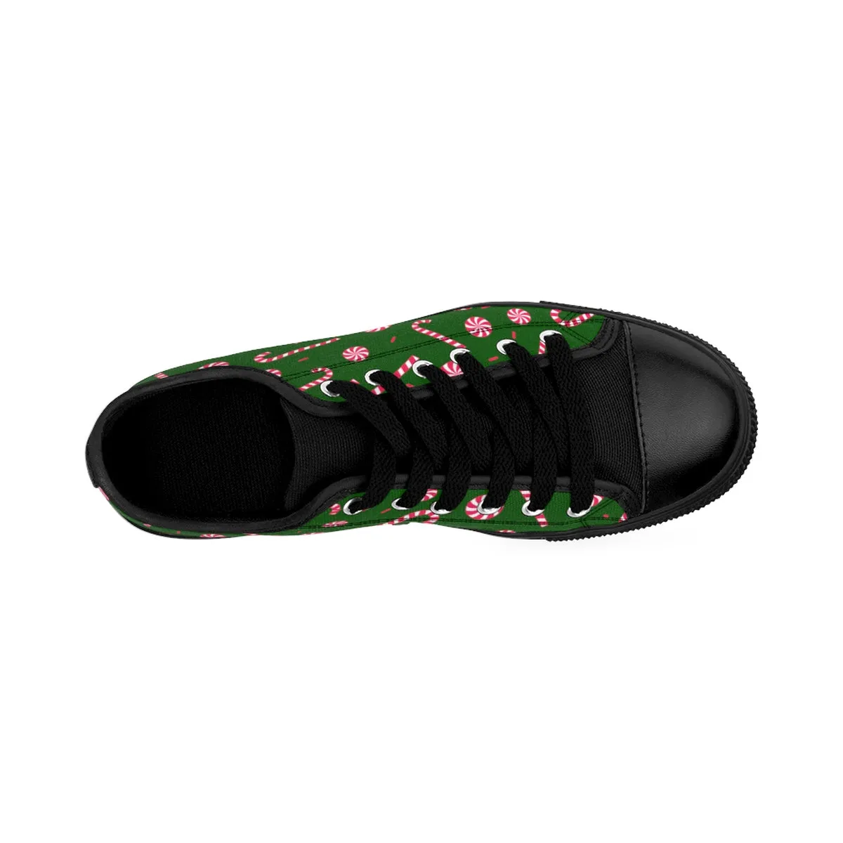 Green Men's Low Top Sneakers, Red White Candy Cane Christmas Low Top Tennis Shoes For Men (US Size 6-14)