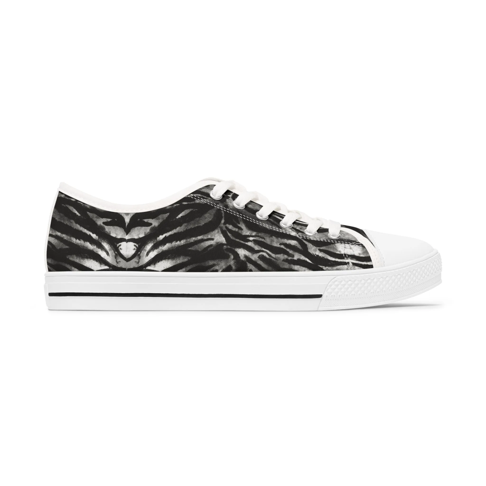Grey Tiger Striped Print Sneakers, Animal Print Women's Sneakers, Best Low Top Sneakers (US Size: 5.5-12)