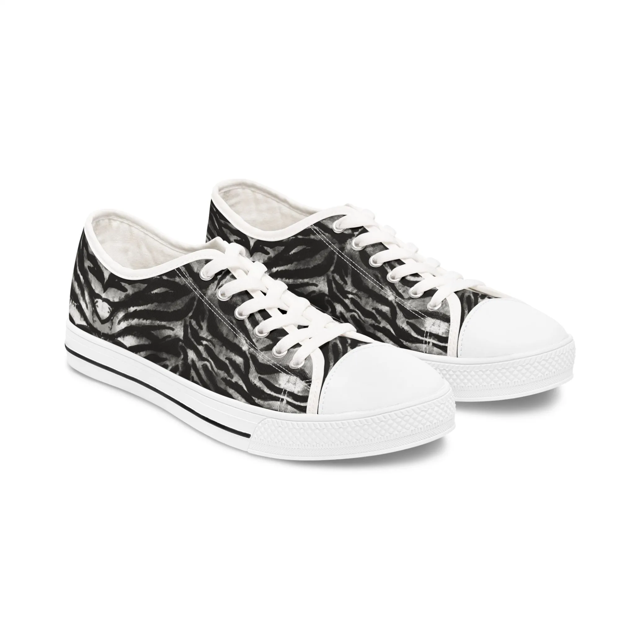 Grey Tiger Striped Print Sneakers, Animal Print Women's Sneakers, Best Low Top Sneakers (US Size: 5.5-12)