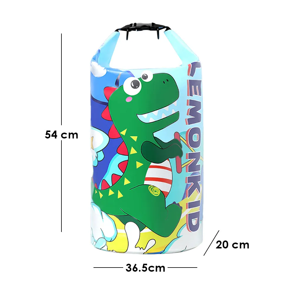 Little Surprise Box, Blue Dino Big Size Clip on & Backpack style Waterproof Swimming Bag/ Beach Bag
