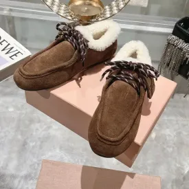 LVSANW NEW Autumn and Winter Genuine Leather Loafers Women Warm Soft Soled Flats Non-slip Casual Shoes Thickening of wool Doudou Shoes