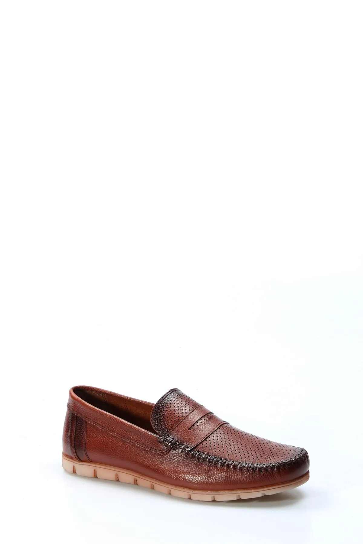 Men's Brown Leather Casual Loafers-Wessi