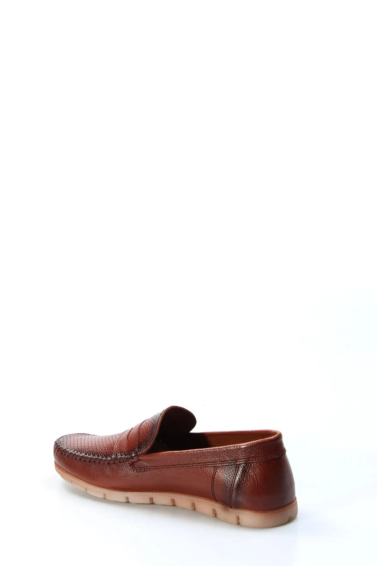 Men's Brown Leather Casual Loafers-Wessi