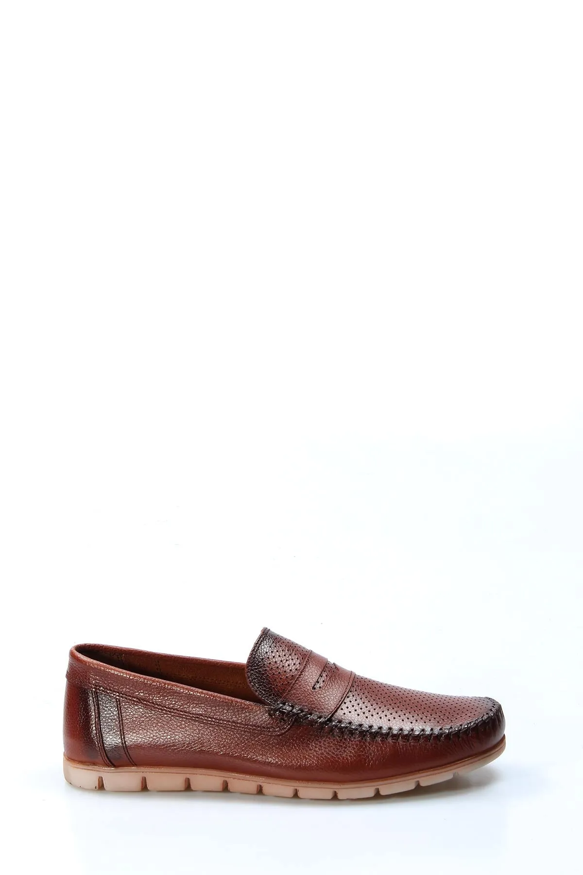 Men's Brown Leather Casual Loafers-Wessi