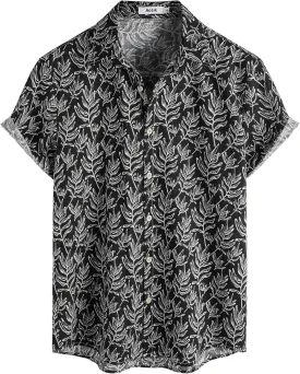 Mens Hawaiian Shirt Short Sleeve Button Down Cotton Floral Shirts Casual Tropical Beach Summer Shirts