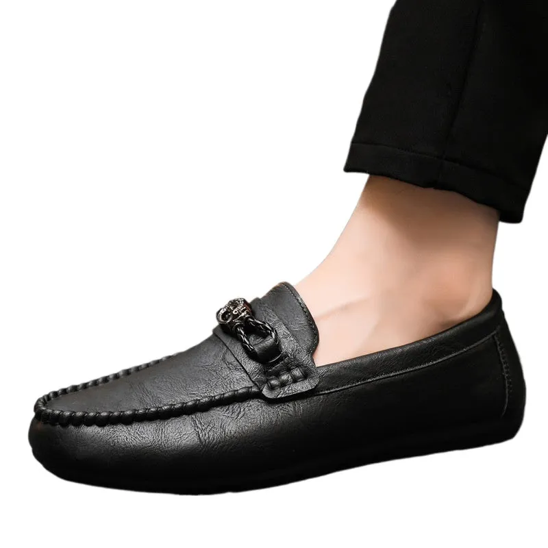 Men's Love Doudou Shoes Men's Work Casual Leather Shoes Black Business Fashion One Pedal Work Trend Shoes Driving