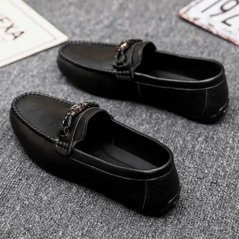 Men's Love Doudou Shoes Men's Work Casual Leather Shoes Black Business Fashion One Pedal Work Trend Shoes Driving