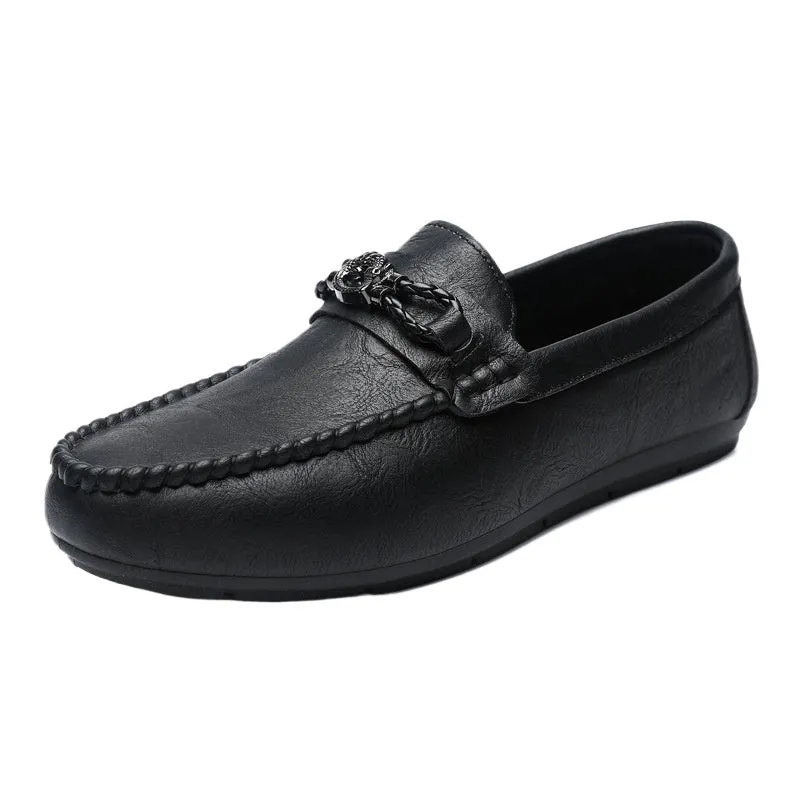 Men's Love Doudou Shoes Men's Work Casual Leather Shoes Black Business Fashion One Pedal Work Trend Shoes Driving