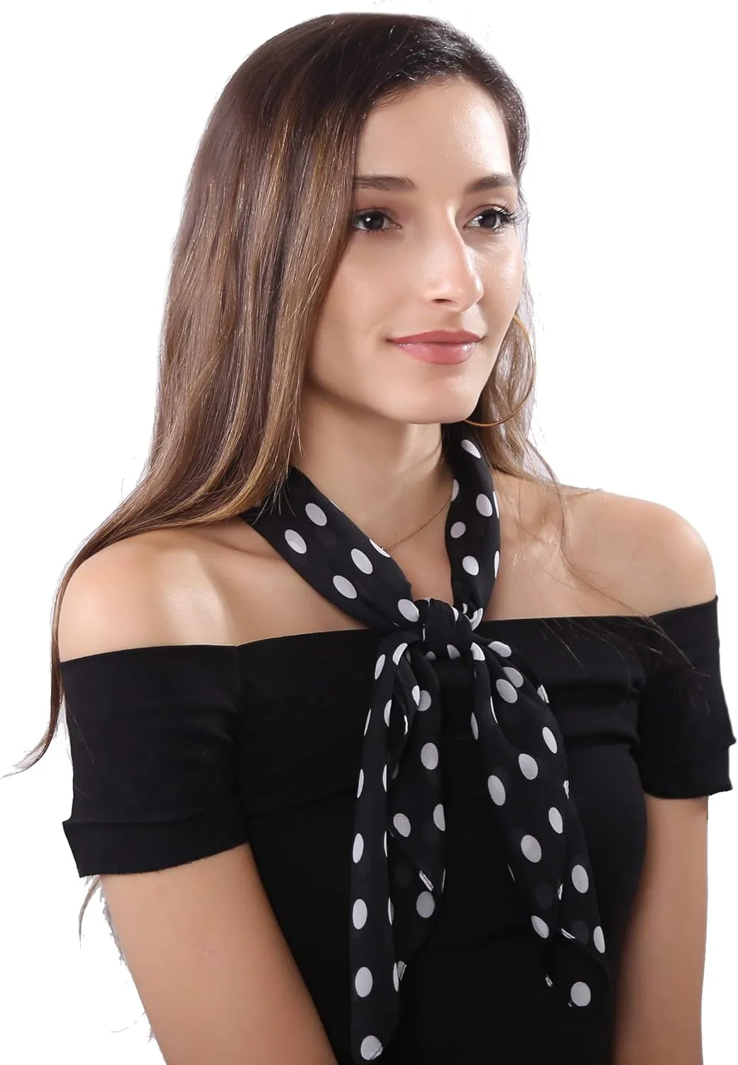 MissShorthair 50s Chiffon Scarf Sheer Square Neck Head Scarf for Women