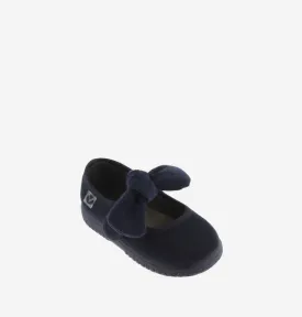 Navy suede Mary Jane with corduroy bow
