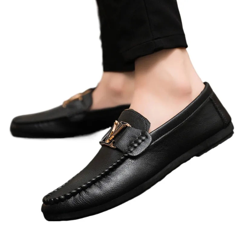 New youth round head driving men's one-footed loafers Doudou small leather shoes casual British formal wear sports handmade