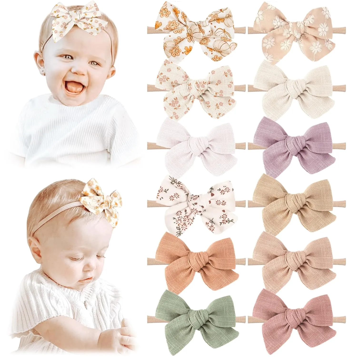 Niceye Baby Headbands and Hairbands Set - 12 Packs of Stretchy Nylon Handmade Hair Accessories for Newborns, Infants, and Toddler Girls