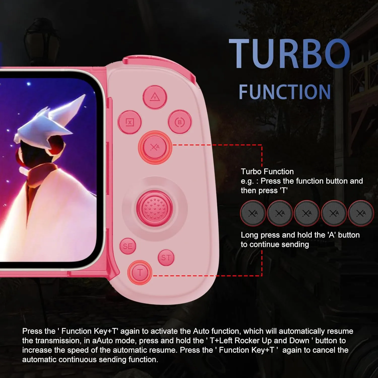 Phone Game Controller for iPhone/Android/PC/Switch, Play COD, Genshin, Diablo, Support Streaming on PS5/PS4/Xbox/PC Console, Cloud Gaming Wireless Gamepad Joystick, Turbo/6-Axis Gyro/Dual Motor, Pink