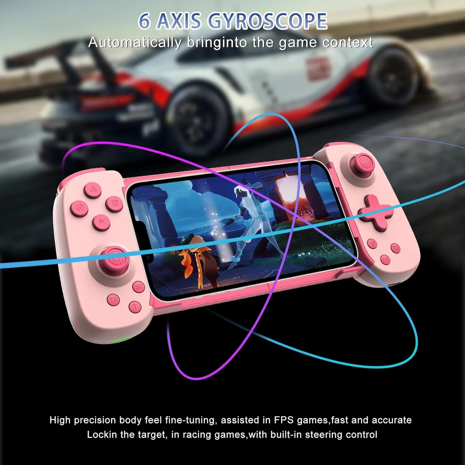 Phone Game Controller for iPhone/Android/PC/Switch, Play COD, Genshin, Diablo, Support Streaming on PS5/PS4/Xbox/PC Console, Cloud Gaming Wireless Gamepad Joystick, Turbo/6-Axis Gyro/Dual Motor, Pink
