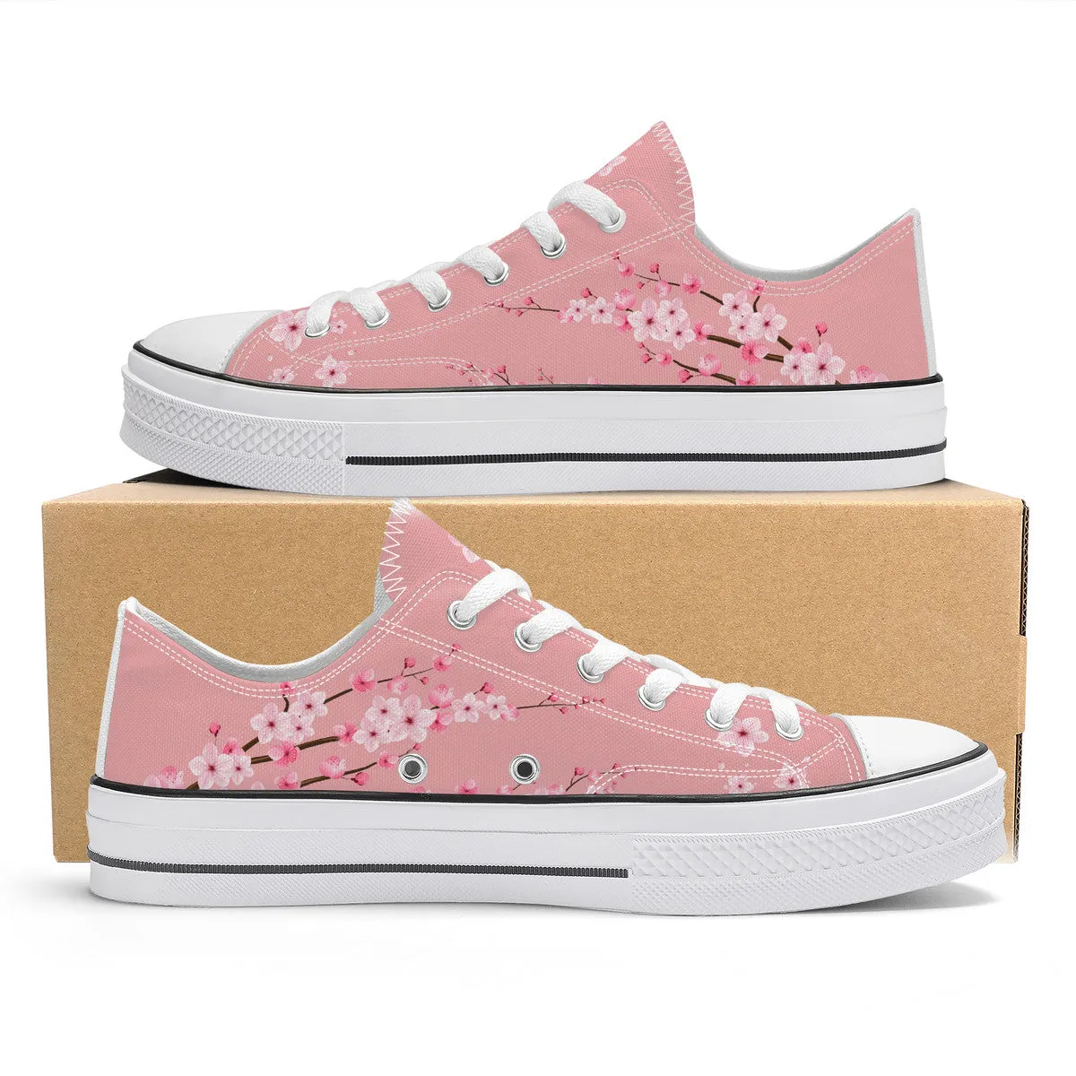 Pink Sakura Low Top Canvas Shoes