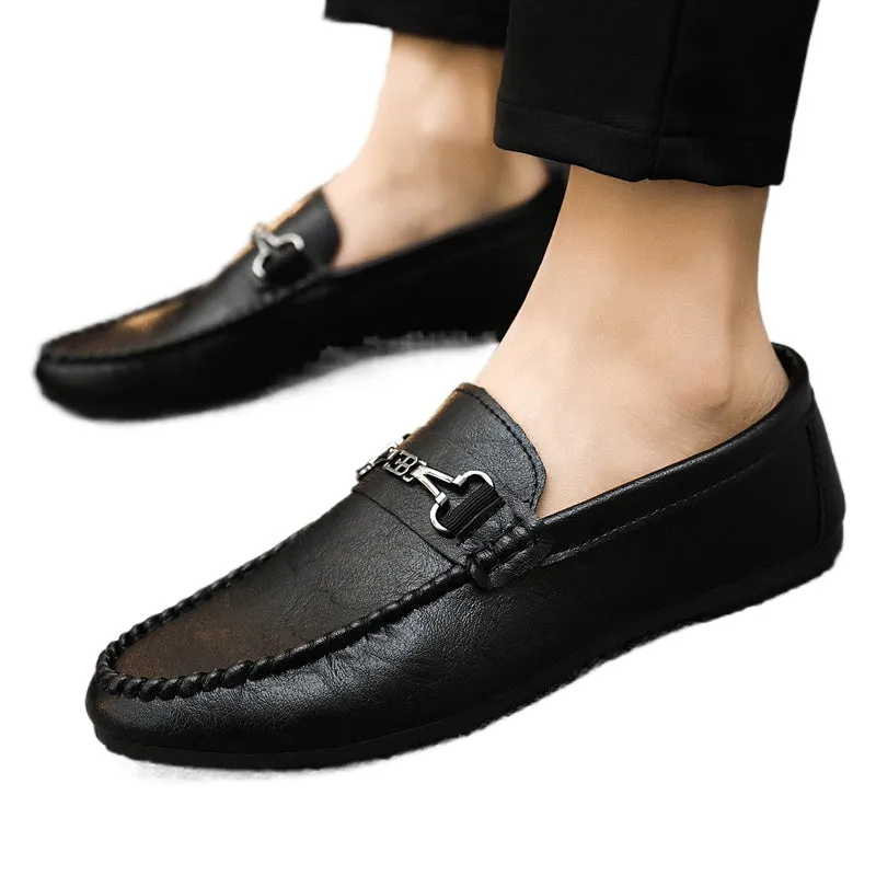 Premium boys shoes men's shoes one-pedal fashion leather dress leather shoes men's loafers Doudou shoes Korean version casual