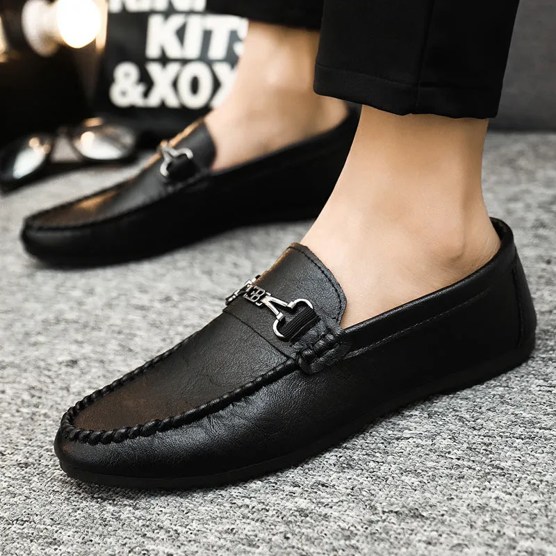 Premium boys shoes men's shoes one-pedal fashion leather dress leather shoes men's loafers Doudou shoes Korean version casual