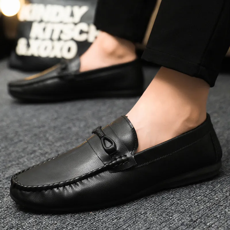 Spring and summer men's shoes low-top Doudou shoes versatile casual shoes breathable leather shoes black work shoes one pedal