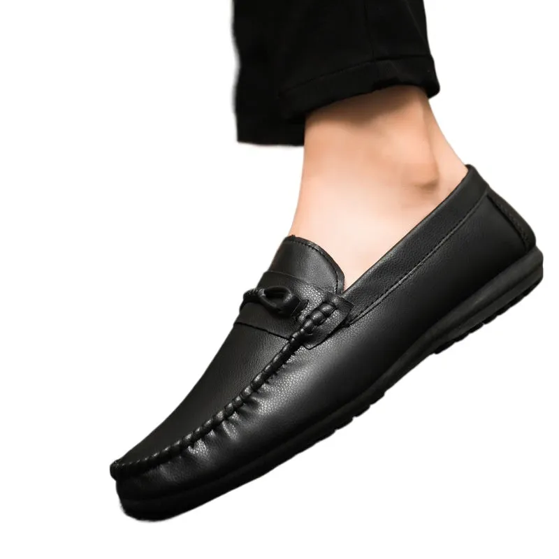 Spring and summer men's shoes low-top Doudou shoes versatile casual shoes breathable leather shoes black work shoes one pedal