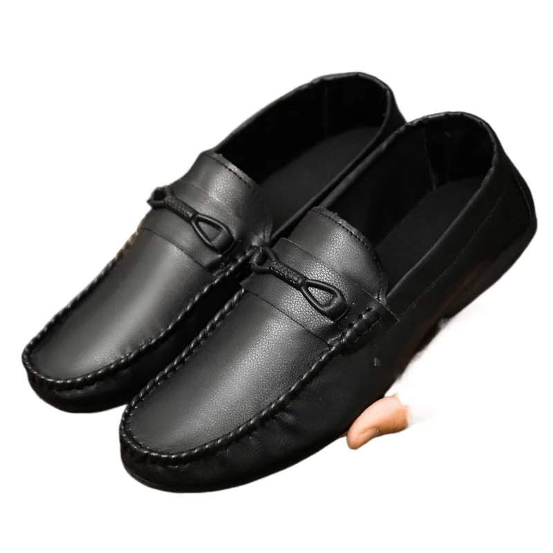 Spring and summer men's shoes low-top Doudou shoes versatile casual shoes breathable leather shoes black work shoes one pedal