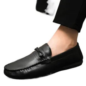 Spring and summer men's shoes low-top Doudou shoes versatile casual shoes breathable leather shoes black work shoes one pedal