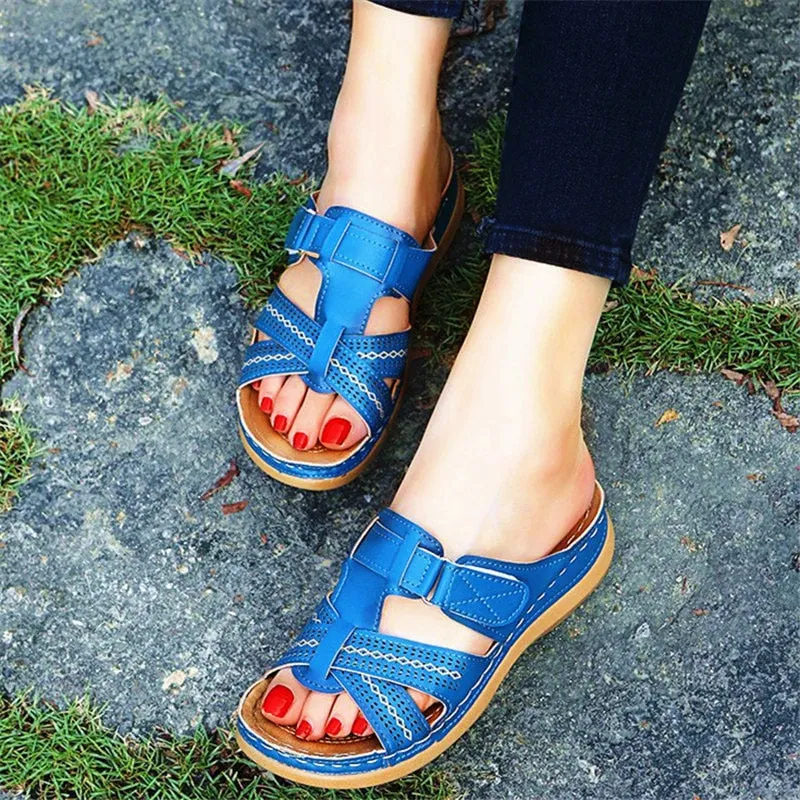 Summer Women Wedge Sandals Premium Orthopedic Open Toe Sandals Vintage Anti-slip Leather Casual Female Platform Retro Shoes