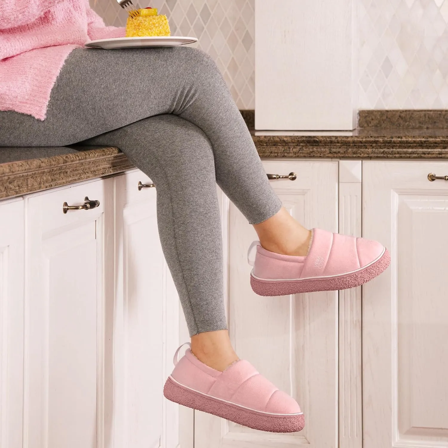 VeraCosy Women's Quilted Closed-back Slippers Technical Fabrics Warm Soft Comfy Non-slip Memory Foam Indoor House Shoes