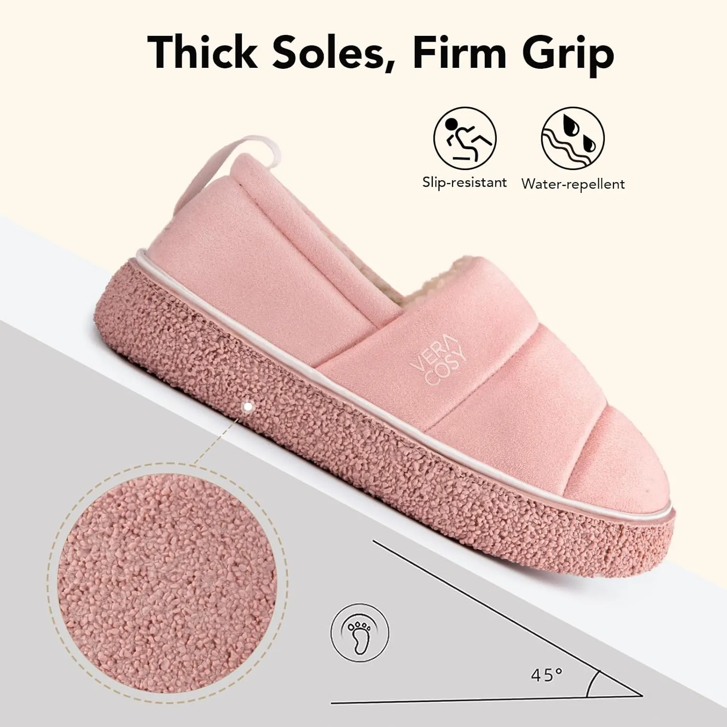 VeraCosy Women's Quilted Closed-back Slippers Technical Fabrics Warm Soft Comfy Non-slip Memory Foam Indoor House Shoes