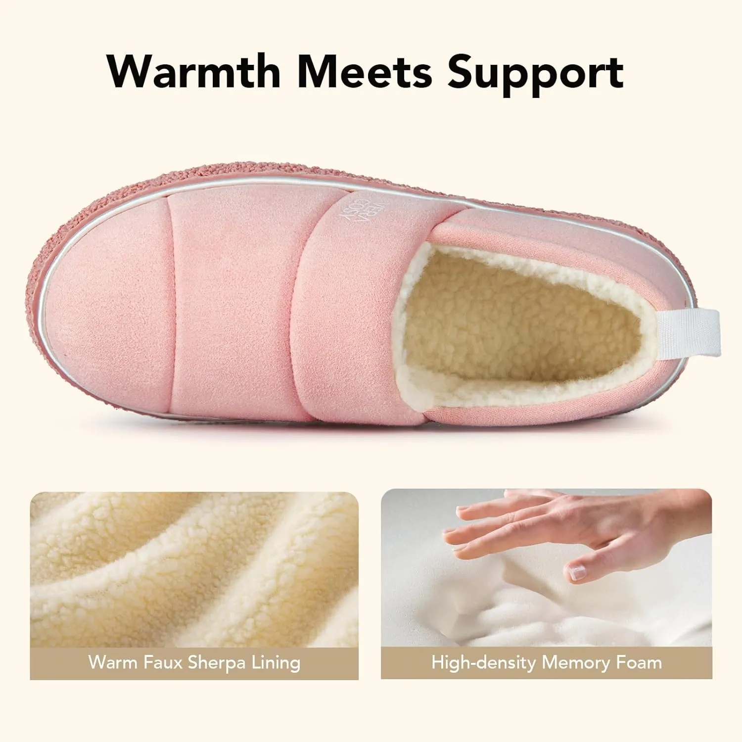 VeraCosy Women's Quilted Closed-back Slippers Technical Fabrics Warm Soft Comfy Non-slip Memory Foam Indoor House Shoes