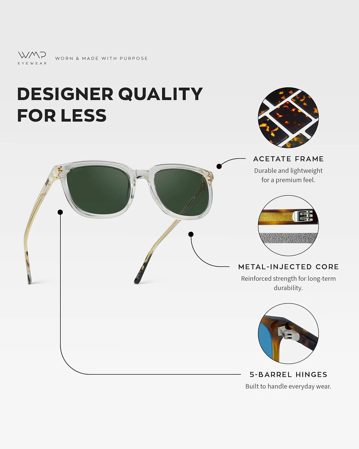 WearMe Pro Polarized Classic Retro Flat Square Unisex Sunglasses